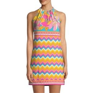 Trina Turk Pink and Yellow Halter Sundress Mini